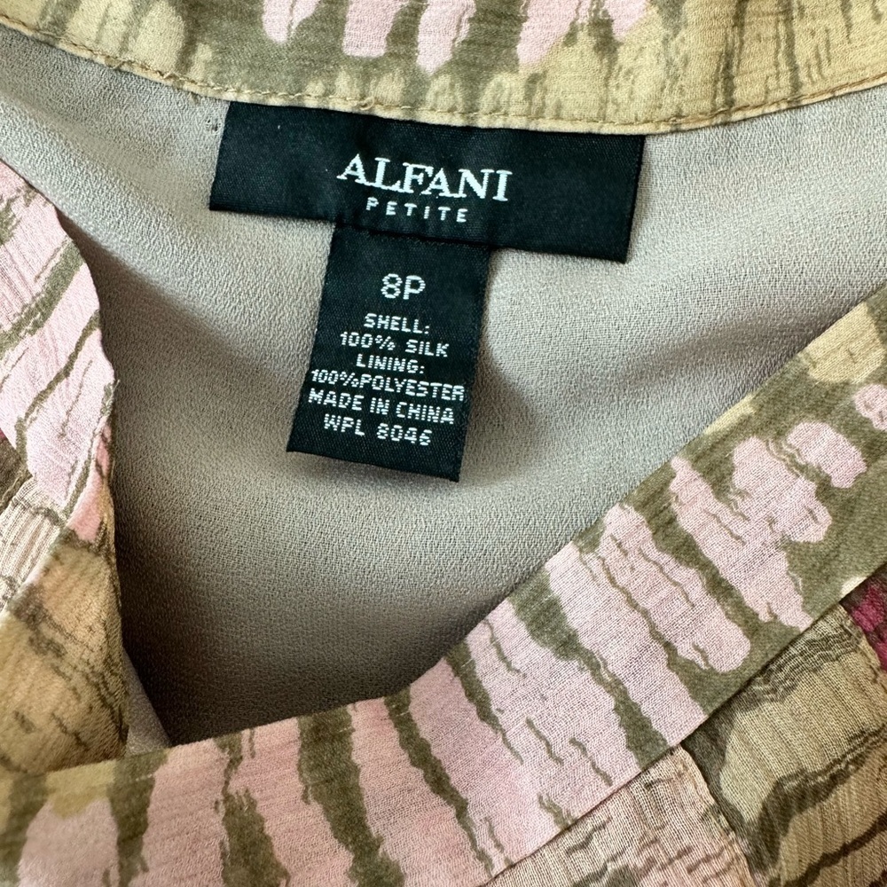 Alfani 100% Silk Pleated Knee Length Skirt Pink Green Zipper Closure size 8P - Picture 5 of 12